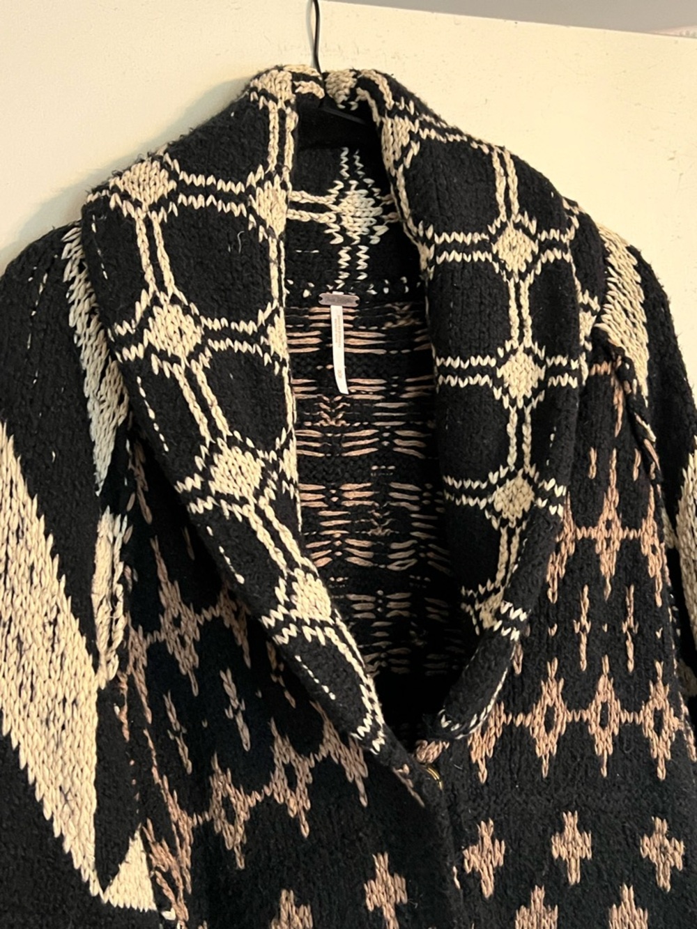Free People Black, Cream & Brown Patterned Shawl Collar Cardigan - Picture 3 of 9